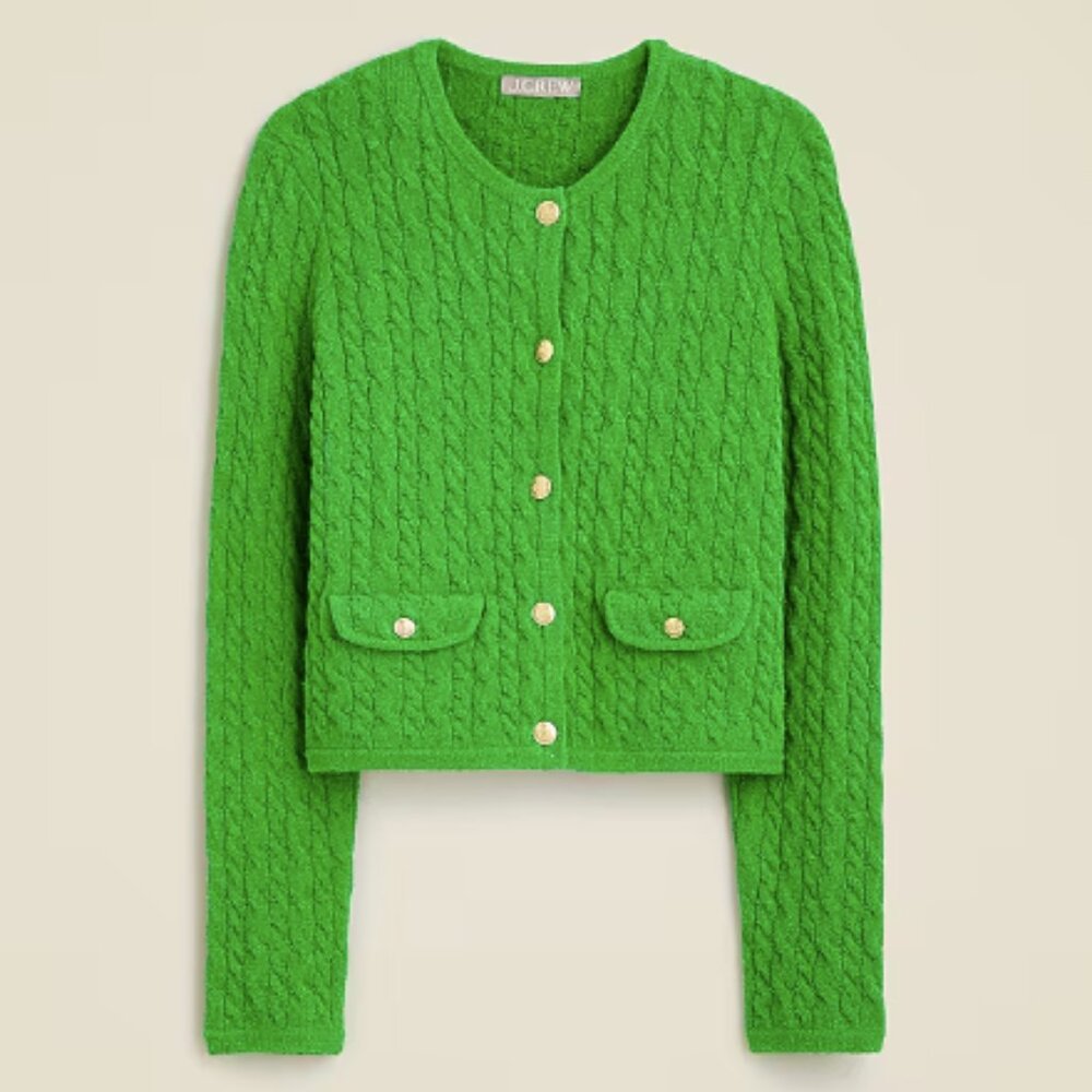 J.Crew Odette cable knit sweater lady jacket in cotton blend boucle Small - Picture 2 of 7